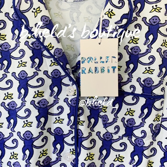 Roller Rabbit Monkey Polo Pajamas in Sapphire Monkey Blue Purple Size Small NWT - Picture 7 of 16
